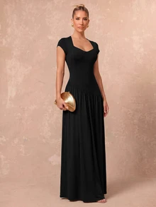 Lumalex Women's Solid Color Pleated Casual Party & Travel Long Dress - Black - View 12
