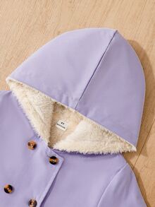 SHEIN Elladie kids 女童冬季外套，淺紫色，保暖內裡，連帽，雙排扣，時尚夾克，適合日常休閒可愛穿搭 - 紫色 - 查看 6