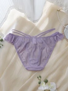 DelicateAllure Purple Ruffle Trim Embroidered Patchwork Mesh Pure Romantic Women's Triangle Panties - Purple - View 2