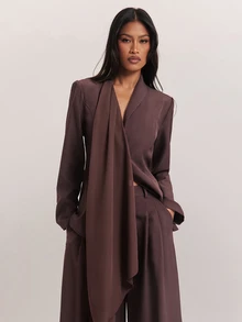 SHEIN BAE 女款優雅西裝套裝 秋季修身長袖西裝外套與直筒口袋長褲，適合辦公室、婚禮與社交場合 - 棕色 - 查看 5