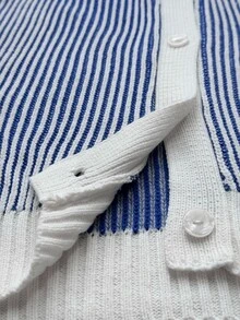 Maweii Plus Size Women's Casual Vintage Long Sleeve Thin Striped Cardigan Sweater, Suitable For Autumn/Winter - Blue and White - View 6