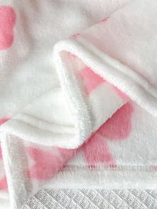 SHEIN 少女秋冬款寬鬆保暖內裡加厚雙面絨毛可愛甜美蝴蝶結印花連帽袋鼠口袋長袖睡袍家居服睡裙，奶油白粉色 - 淺粉色 - 查看 3