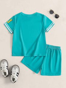 TOM & JERRY X SHEIN Young Boy Fun Cartoon Print Crew Neck Short Sleeve T-Shirt And Striped Shorts 2-Piece Set - Multicolor - View 2