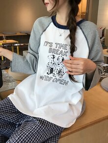 DAZY Women's Round Neck Long Sleeve Color Block Korean Style Girly Aesthetic T-Shirt Oversized Tshirts For Women Fall - Grey - View 11