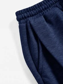 SHEIN Girlism 青少年女孩針織淺灰色寬鬆休閒百搭抽繩口袋寬腿運動長褲 - 藏蓝色 - 查看 7