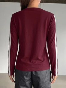 DAZY Women's Colorblock Digital Print Casual Everyday Long Sleeve T-Shirt Fall - Burgundy - View 2