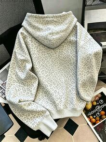 SHEIN LUNE 女款豹紋連帽時尚百搭運動衫 - 彩色 - 查看 2