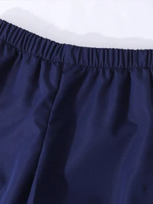 SHEIN 2件組時尚休閒女款/青少年新款蝴蝶結白色飾邊拉鍊立領夾克與白色飾邊小字母裝飾寬鬆版型... - 藍色 - 查看 4