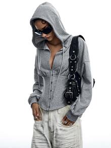 LYSMO Women's Drop Shoulder Long Sleeve Front Button Sweatshirt, Style - Grey - View 4