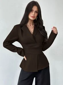 Firerie 女款素色休閒通勤西裝外套 - 棕色 - 查看 3