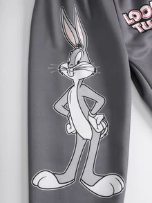 LOONEY TUNES X SHEIN Young Boy Cartoon Pattern Crew Neck Long Sleeve Sweatshirt And Sweatpants Set - Dark Grey - View 5