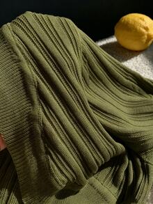 SHEIN EZwear 純色短袖短版針織開襟衫 - 軍綠色 - 查看 5