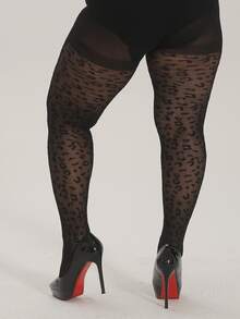 SpicyHot High Waist Sexy Leopard Print Black Tights Suitable For Pairing With Skirts - Black - View 2