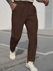 Manfinity Homme Men's Solid Color Casual Daily Travel Suit Pants With Pockets - Coffee Brown - View 1