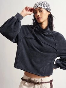Bohemela Casual Solid Color Knit Long Sleeve Women's Sweatshirt - Black - View 2