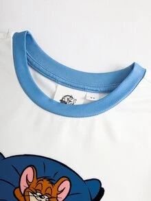 TOM & JERRY X SHEIN Young Boy Cartoon Print Short Sleeve T-Shirt And Shorts Loungewear Set - White - View 3