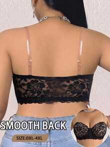 SHEIN 1 buah Bra Bandeau Berkawat dengan Penutup Renda di Bagian Depan, Ukuran Plus - Hitam - View 2