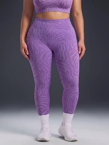 Powerista Women's Plus Size Seamless Zebra Print Tight Leggings Breathable Soft Fabric Casual Tropical Purple Workout Summer Autumn All Season Gym - Purple - View 4