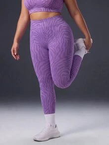 Powerista Women's Plus Size Seamless Zebra Print Tight Leggings Breathable Soft Fabric Casual Tropical Purple Workout Summer Autumn All Season Gym - Purple - View 2