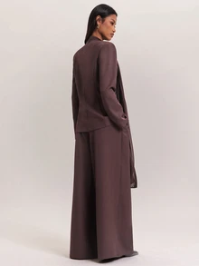 SHEIN BAE 女款優雅西裝套裝 秋季修身長袖西裝外套與直筒口袋長褲，適合辦公室、婚禮與社交場合 - 棕色 - 查看 2