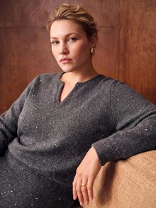MOTF PREMIUM PLUS SIZE WOOL NOTCH NECK SWEATER - Dark Grey - View 4