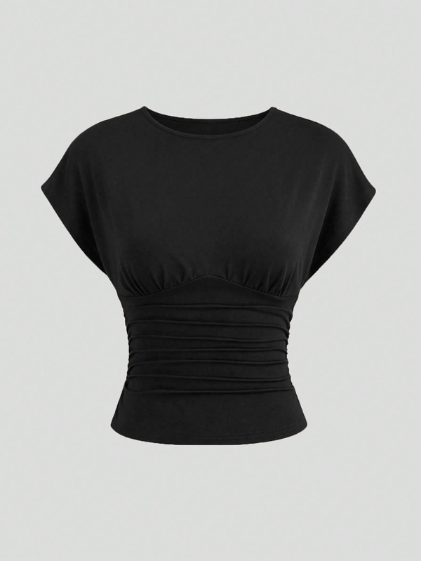 QUELARIE Women's Solid Color Minimalist Versatile Pleated Top For Daily Wear