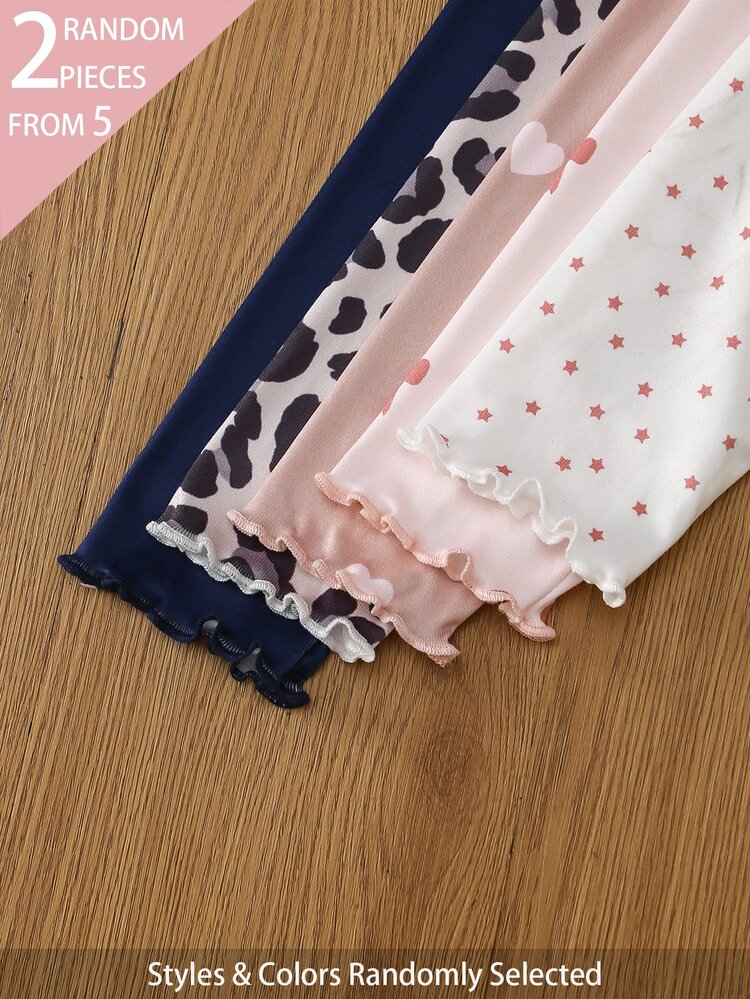 SHEIN 2 Random Items Girls Toddler Cute Heart Leopard Star Graphic Print Short Sleeve & Long Pants Soft Knit Pink Beige Casual All-Season Leggings - Multicolor - View 7