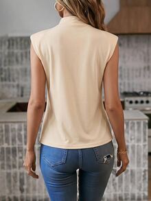 Easowa 女款立領寬肩絎縫套頭上衣，可追溯棉質面料，休閒寬鬆優雅通勤老錢風T恤，秋冬款 - 彩色 - 查看 10
