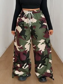 Maweii Plus Size Camouflage Cargo Pocket Pants - Multicolor - View 1