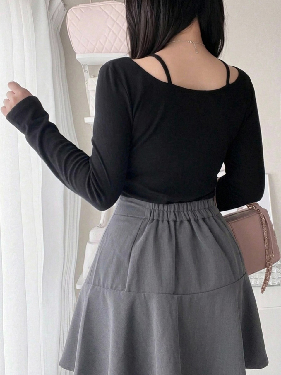 Dazy Plus Colorblock Patchwork Wrap Elegant Korean Style Long Sleeve Spring/Autumn New T-Shirt