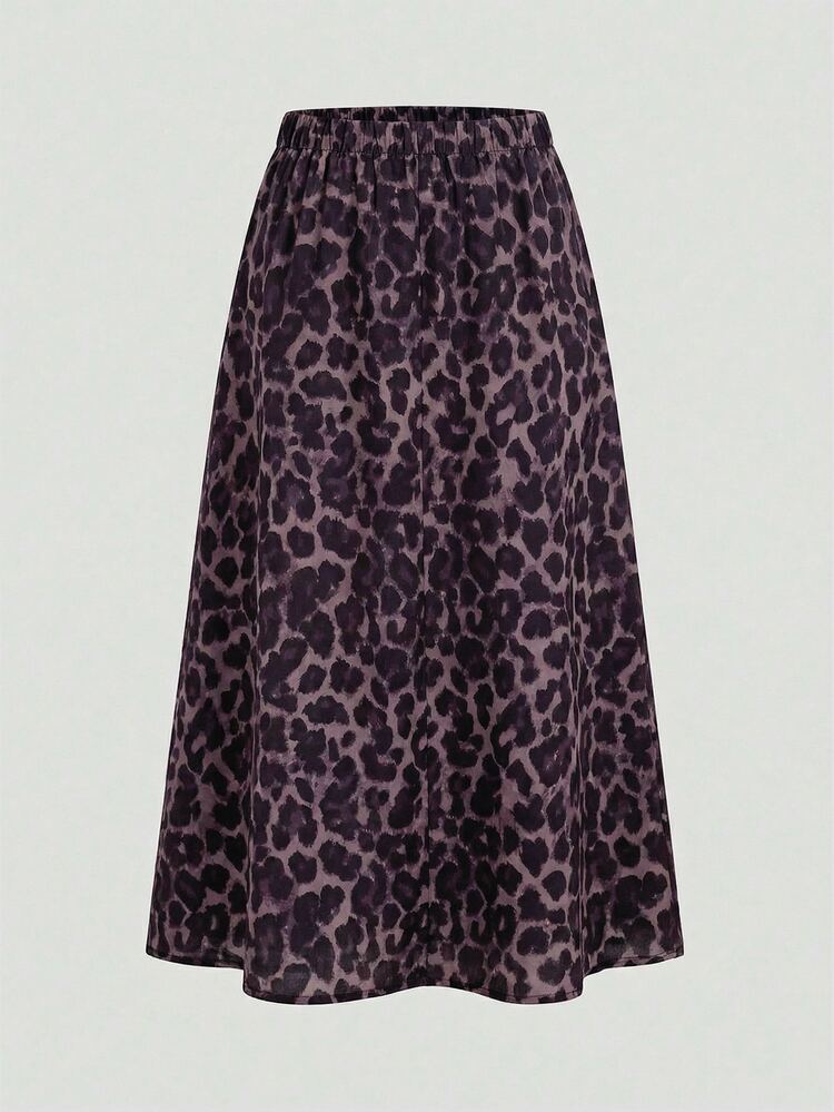 Firerie Plus Size Women's Leopard Print Casual Versatile Daily Wear Skirt - Multicolor - View 2