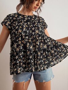 Freevana 大尺碼度假休閒碎花印花襯衫 - 黑色 - 查看 4