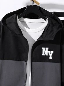 SHEIN 2pcs/Set Teen Boy Casual Sports Graphic Contrast Color Hoodie Jacket And Pants Set,Autumn/Winter - Multicolor - View 6