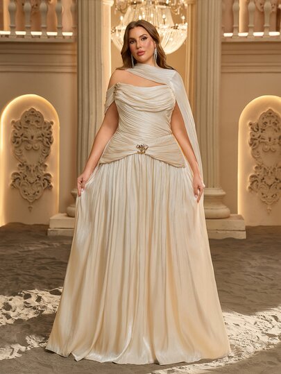 Glamrae Vestido elegante de talla grande en color rosa con volantes desmontables sin tirantes, tela tejida de lujo con brillo, escote bandeau con hombros descubiertos y manga colgante, cuello drapeado, pliegues delanteros, hebilla de flor de rosa metálica desmontable, nudo retorcido que favorece la cintura, falda oversize en línea A tipo paraguas, abertura lateral alta con tiras ajustables, adecuado para citas, bodas, eventos, fiestas, vacaciones y galas nocturnas