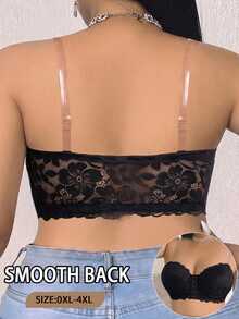 SHEIN 1pc Lace Front Closure Underwire Bandeau Bra Plus Size - Black - View 2
