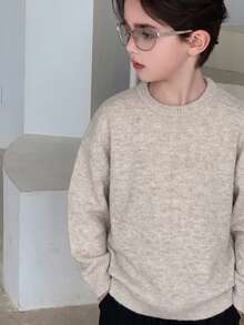 Dazy Kids Boys (Large) Crew Neck Casual Long Sleeve Loose Fit Basic Solid Color Autumn/Winter Sweater - Apricot - View 7
