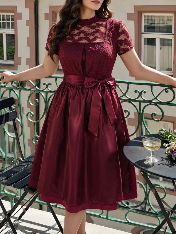 Fairmaia German Traditional Plus Size Women's Lace Patchwork Dress