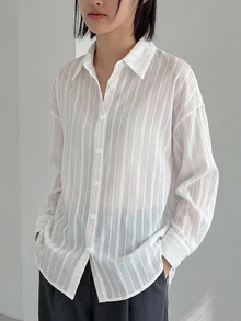 Dazy-Less Autumn Casual Versatile Solid Color Long Sleeve Shirt Business Casual Woman - White - View 1