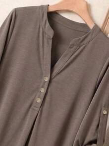 SHEIN LUNE 女款兩件套，女式正式襯衫，條紋T恤與長褲，女式秋季服飾，秋季穿搭，女式通勤穿搭，基礎上衣，外出穿搭，機場穿搭 - 卡其色 - 查看 5