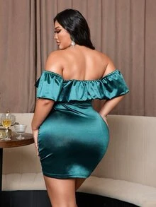NU&NOW Plus Size Sexy Elegant Ruffle Ruffle Dress Cocktail Formal Party Teal Summer Summer - Dark Green - View 6