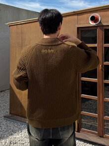 DAZY Men's Embroidered Street Vintage Zip Half-Placket Sweater - Brown - View 2