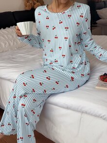 Napfluff 條紋櫻桃印花女款睡衣套裝 - 彩色 - 查看 6