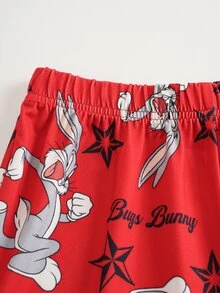 LOONEY TUNES X SHEIN 青少年男孩卡通印花居家服套裝 - 紅色 - 查看 5