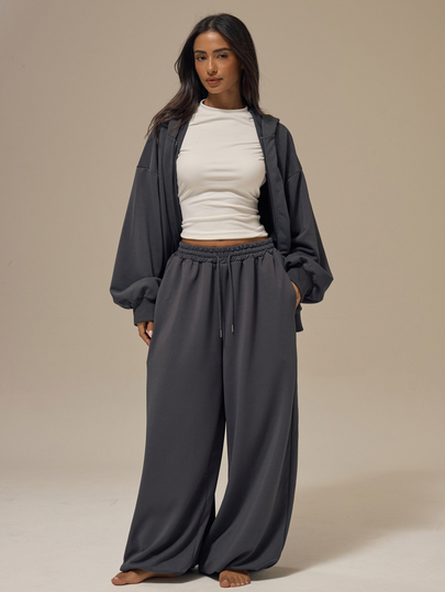 MUSERA Charcoal Grey Wide Leg Baggy Joggers Winter Autumn Everyday Casual Going Out Cool Weekdaze