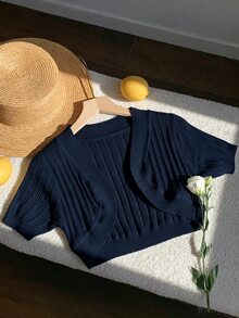 SHEIN EZwear 女款素色休閒百搭日常開襟衫 - 藏蓝色 - 查看 6