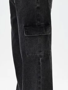 SHEIN Mirajuku 青少年男孩戶外休閒工裝直筒牛仔褲 - 黑色 - 查看 7