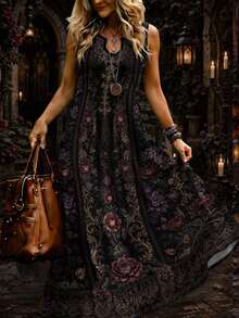 Breezaya Plus Size Women's Bohemian Floral Print A-Line Maxi Dress ...