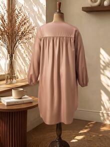 Rusticease Plus Size Autumn Casual Floral Print Front Button Dress Fall - Brown - View 3