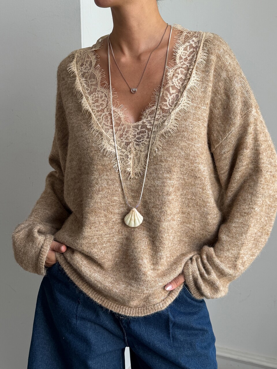 Women's Autumn/Winter Fashion Lace Patchwork Sweater