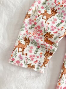 SHEIN 兒童新生兒鹿花紋居家服套裝 - 粉色 - 查看 5
